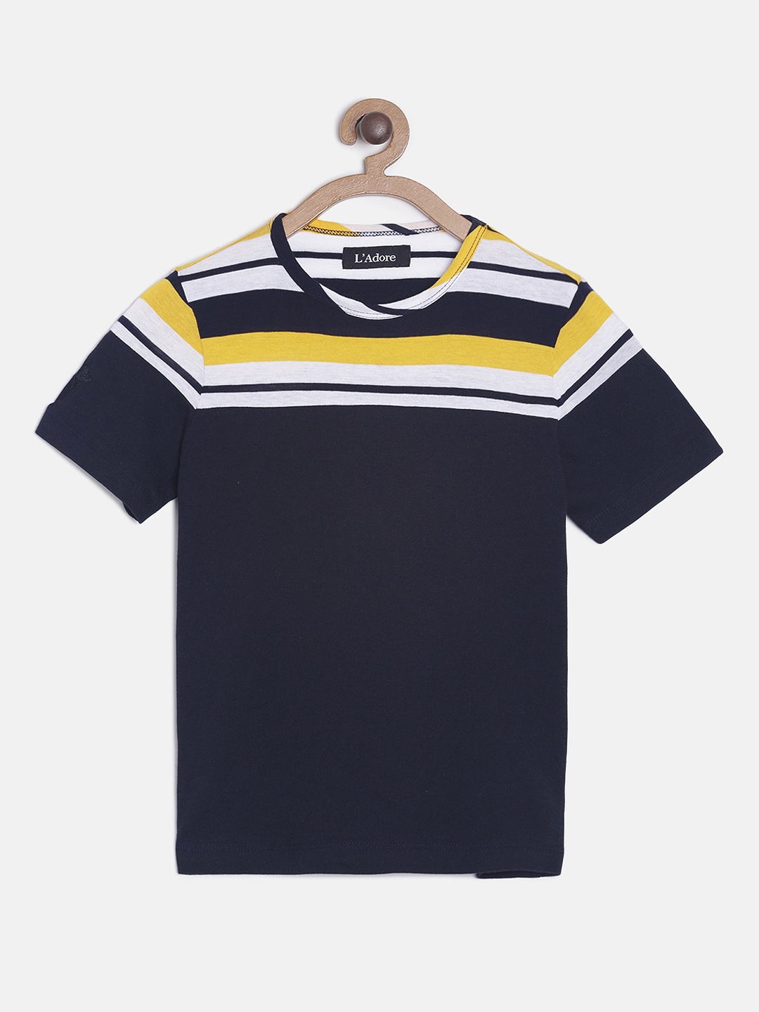 

LAdore Boys Navy Blue Striped Round Neck Pure Cotton T-shirt