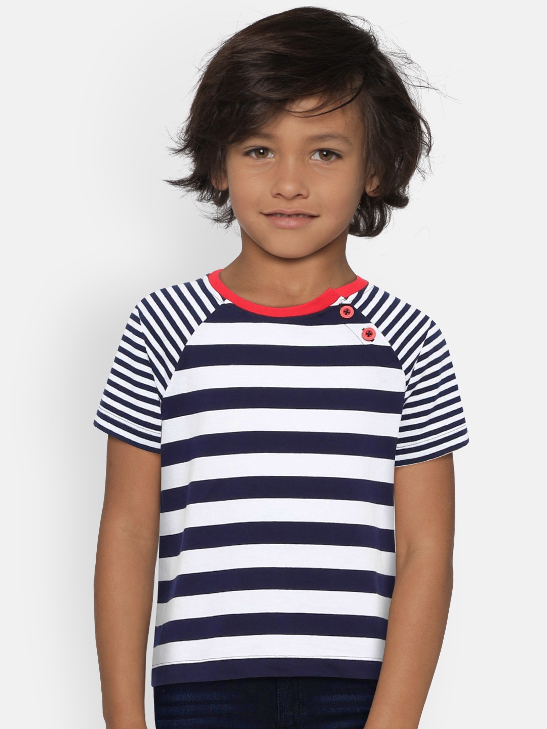 

LAdore Boys White & Blue Striped Round Neck T-shirt