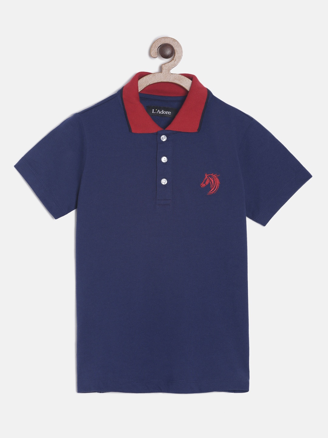 

LAdore Boys Blue Solid Polo Collar Mercerized Pure Cotton T-shirt