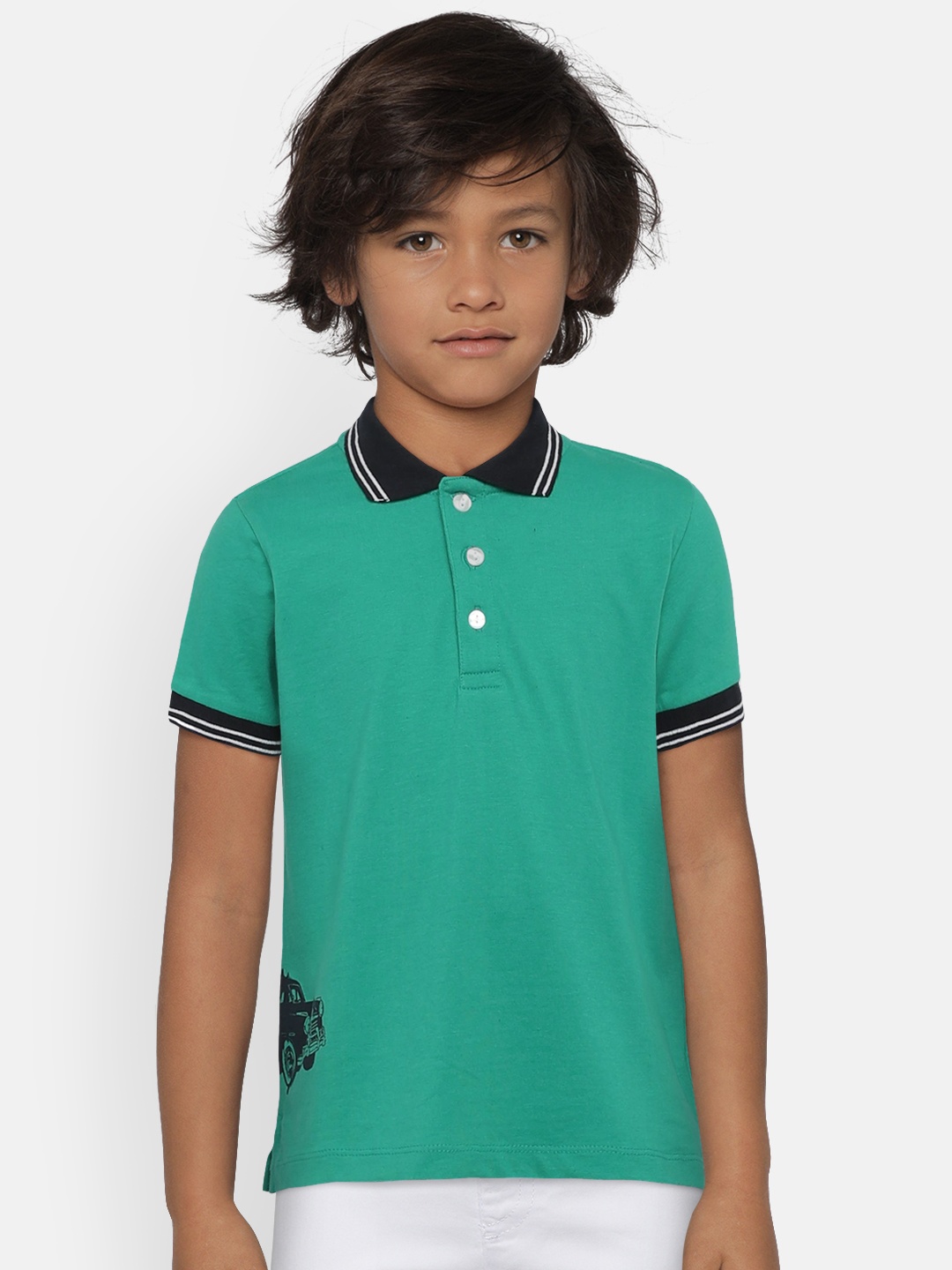 

LAdore Boys Green Printed Polo Collar T-shirt