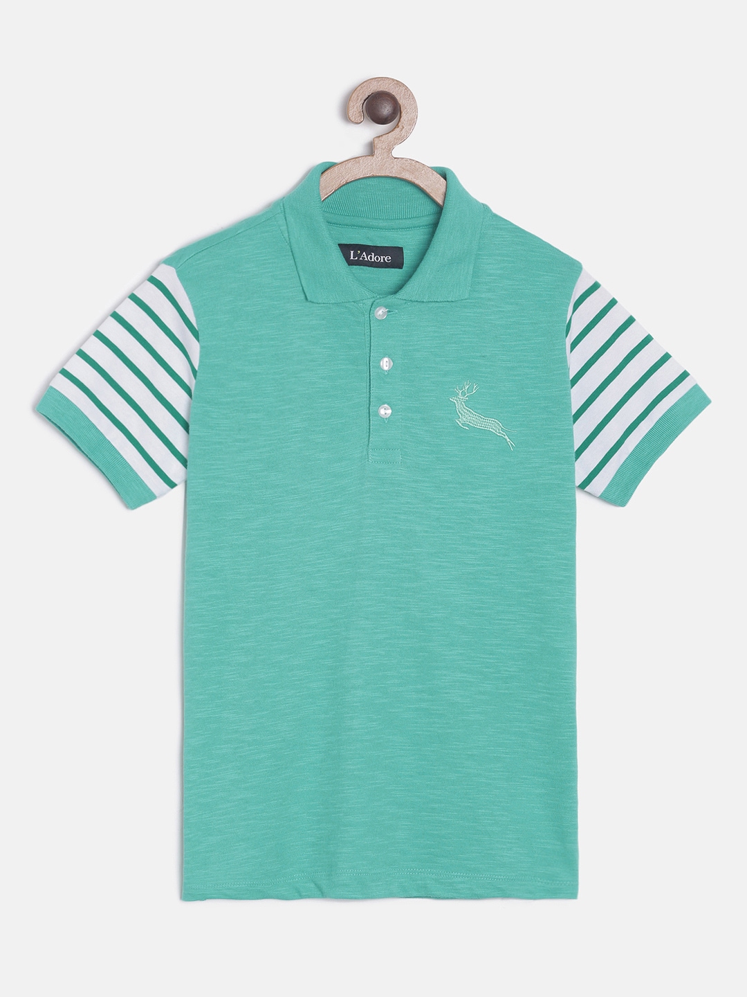 

LAdore Boys Sea Green Solid Polo Collar Pure Cotton T-shirt