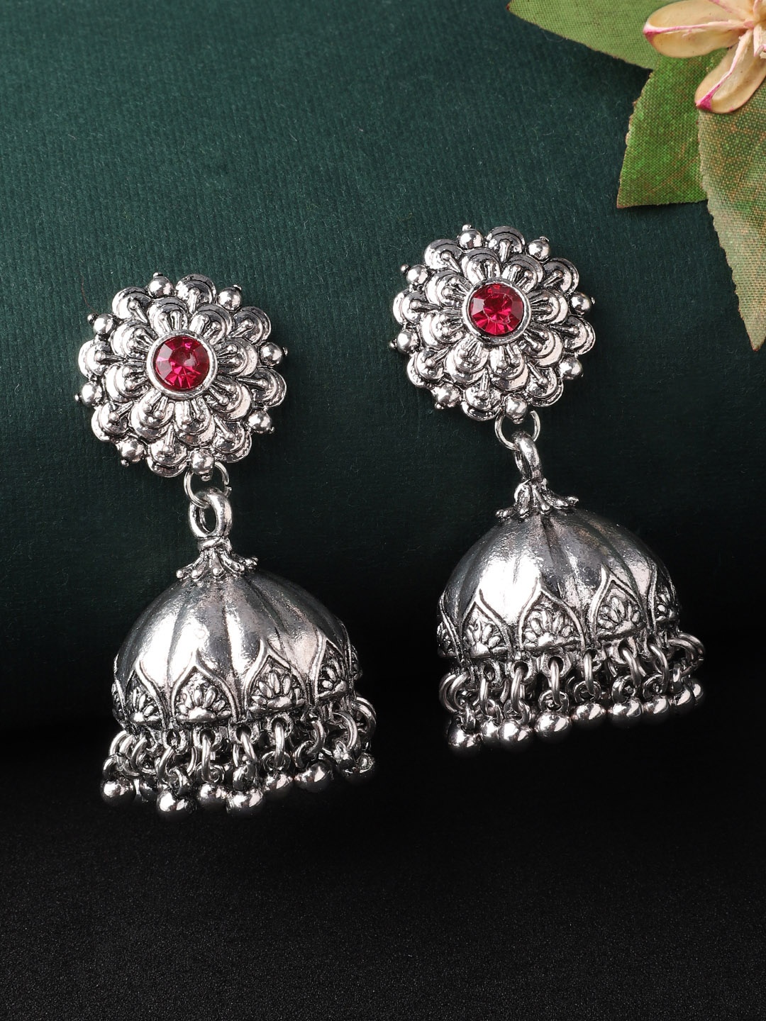 

Rubans Silver-Plated Hand Crafted Jhumkas