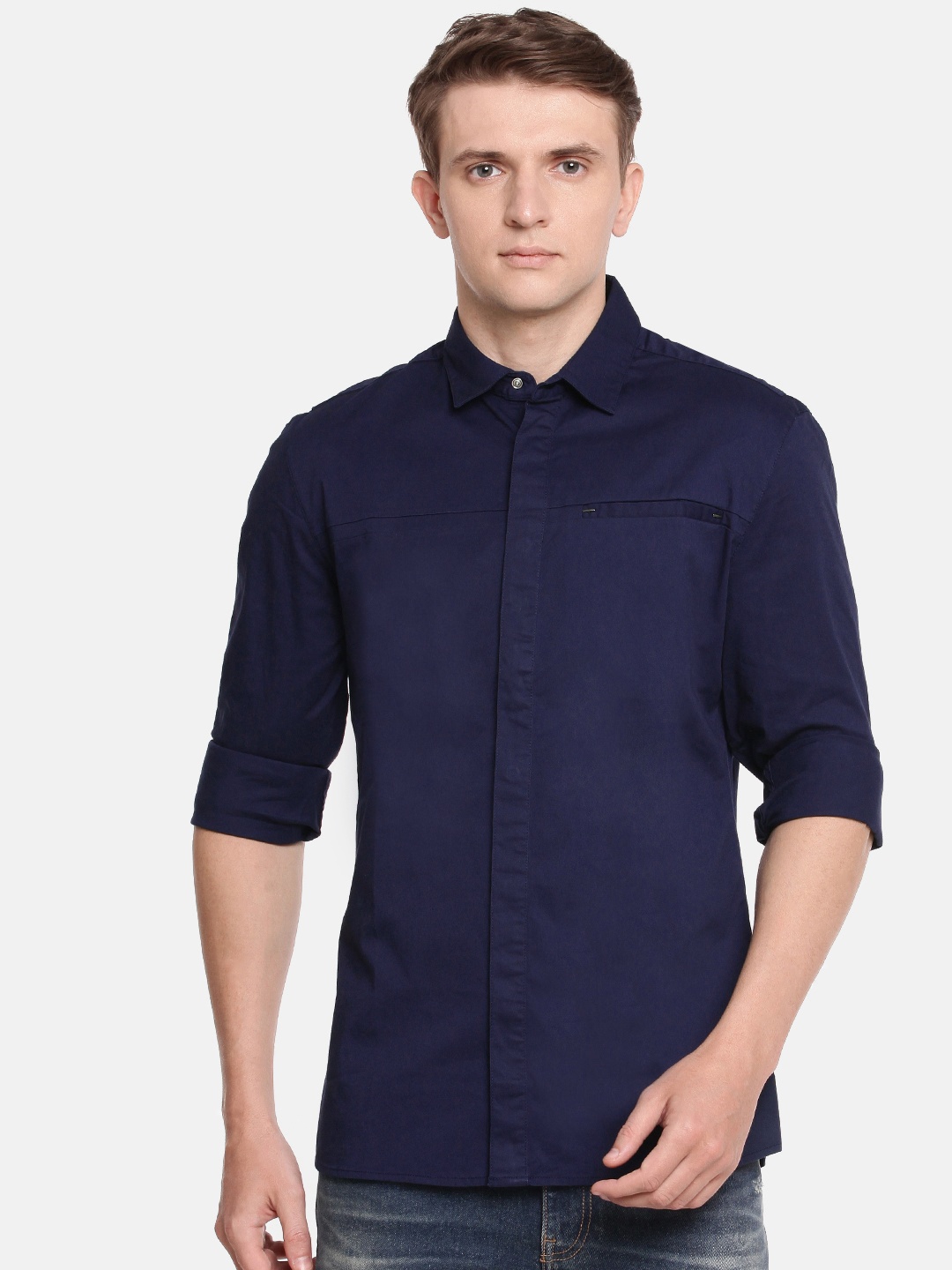 

Calvin Klein Jeans Men Navy Blue Slim Fit Solid Casual Shirt