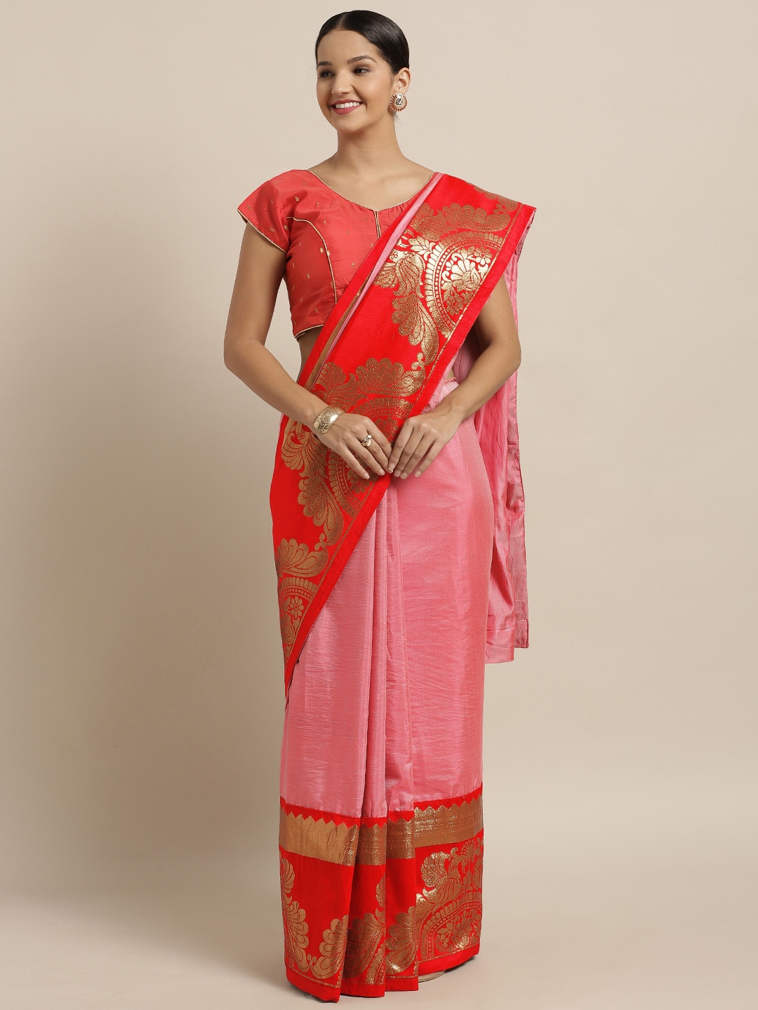 

Mitera Pink Solid Silk Blend Saree