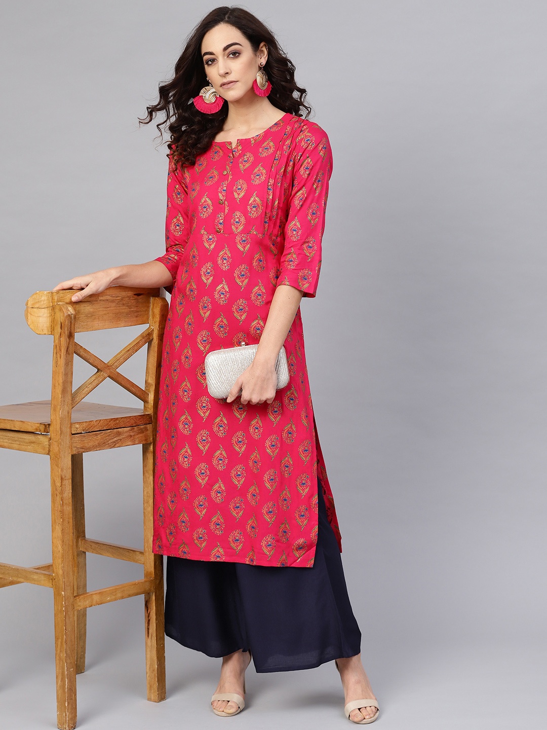 

Anubhutee Ethnic Motifs Printed Straight Kurta with Palazzos, Pink