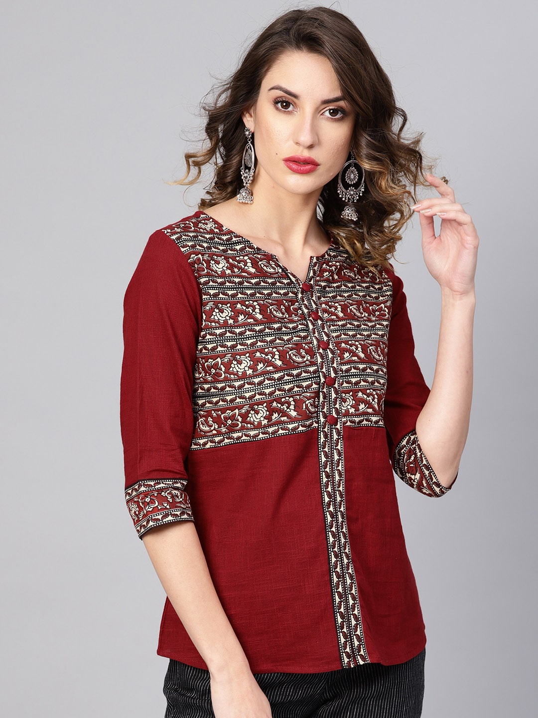 

YASH GALLERY Women Maroon Kalamkari Printed Top, Red
