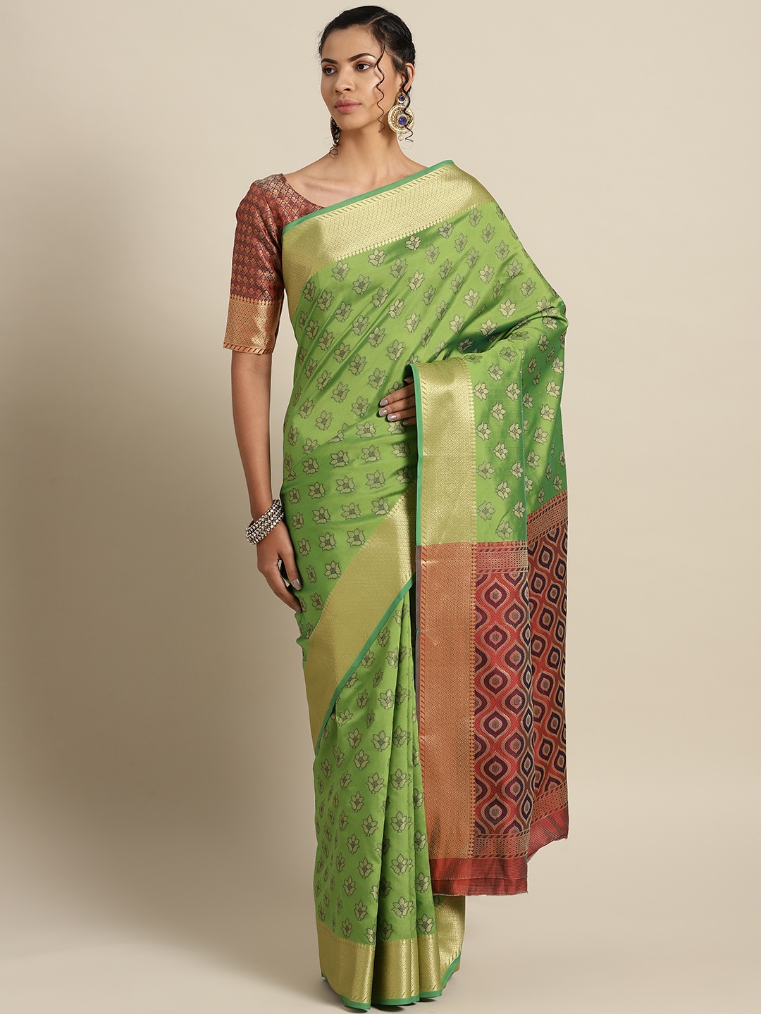 

Saree mall Green & Golden Woven Design Banarasi Saree