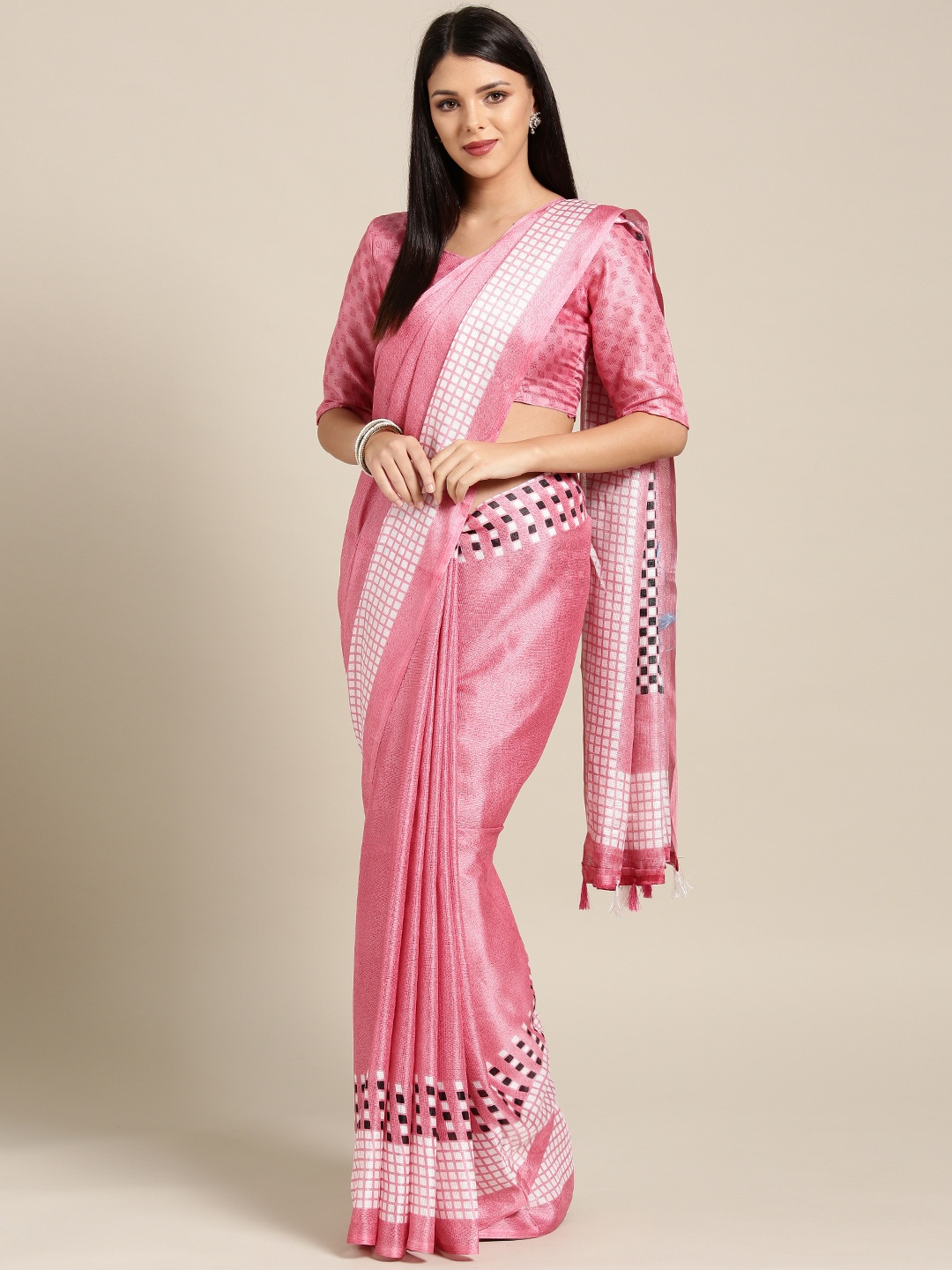 

Saree mall Pink Solid Banarasi Saree