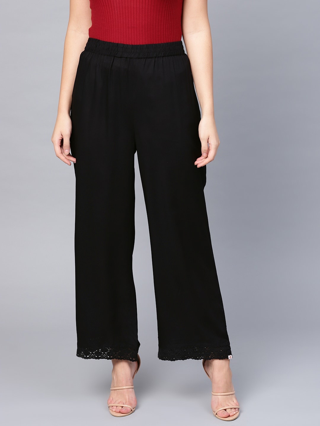 

Juniper Women Black Hem Design Straight Leg Palazzos