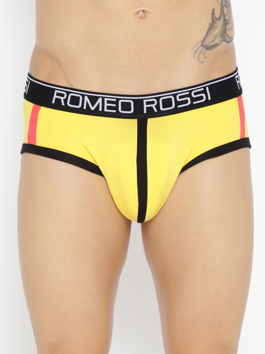 

ROMEO ROSSI Men Yellow & Black Striped Detail Briefs CLBCP-2002-YL