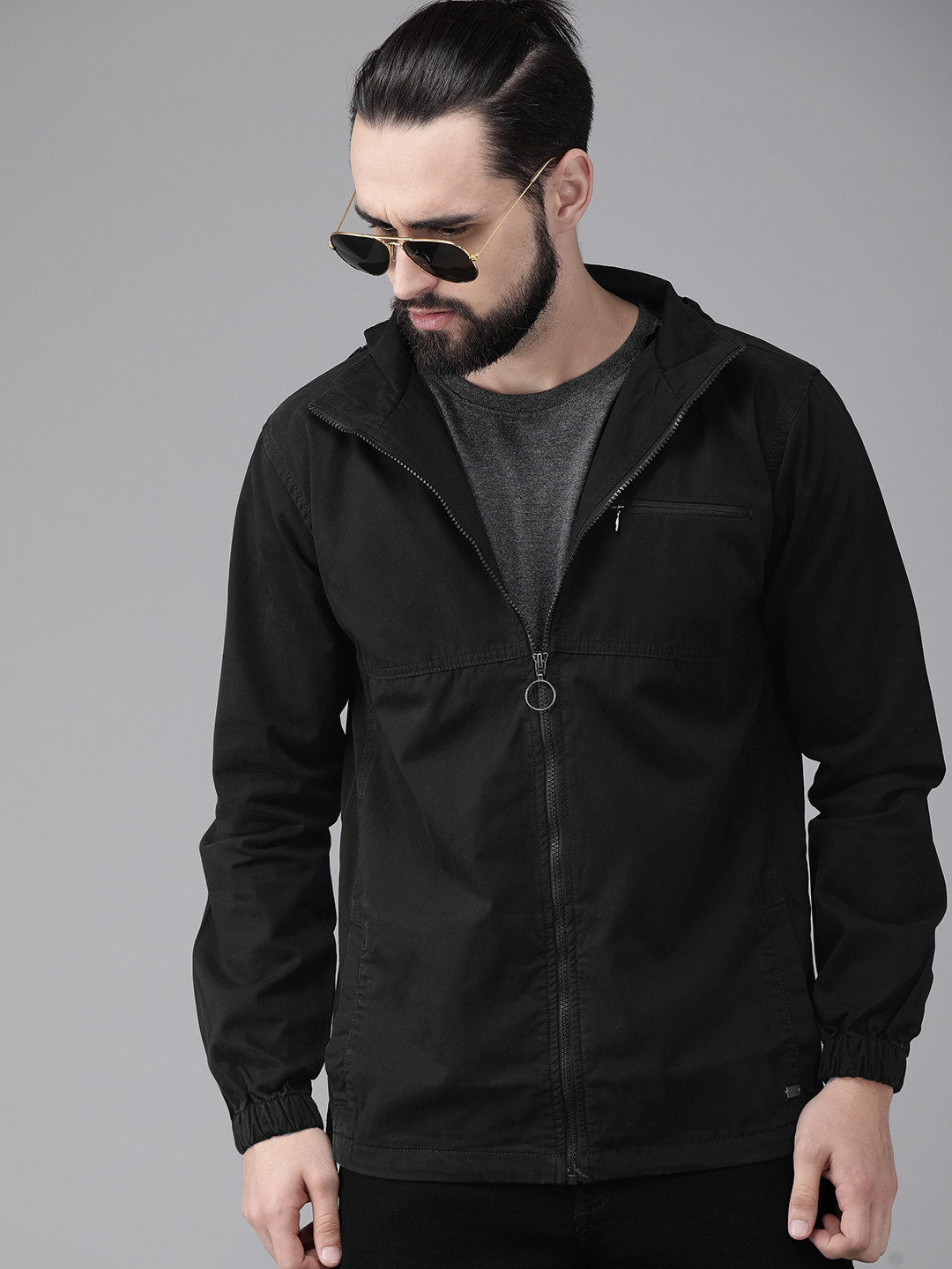 

The Roadster Lifestyle Co Men Black Solid Tailored Jacket with Detachable Hood