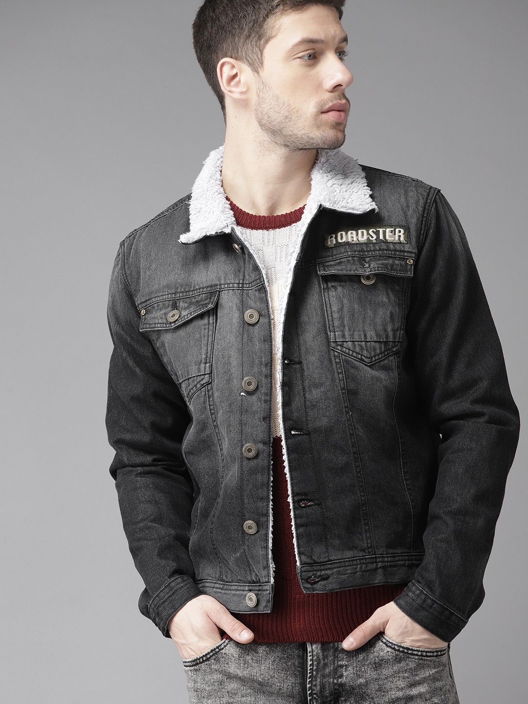 

The Roadster Lifestyle Co Men Charcoal Grey Washed Denim Jacket