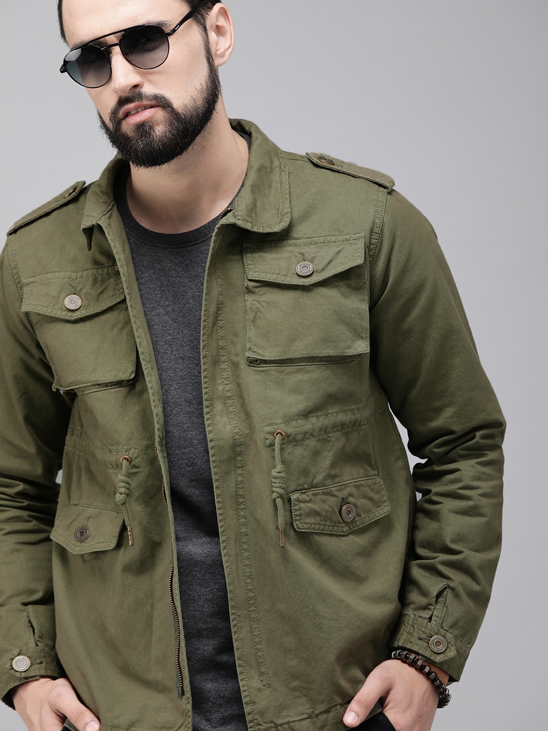

The Roadster Lifestyle Co Men Olive Green Solid Denim Jacket