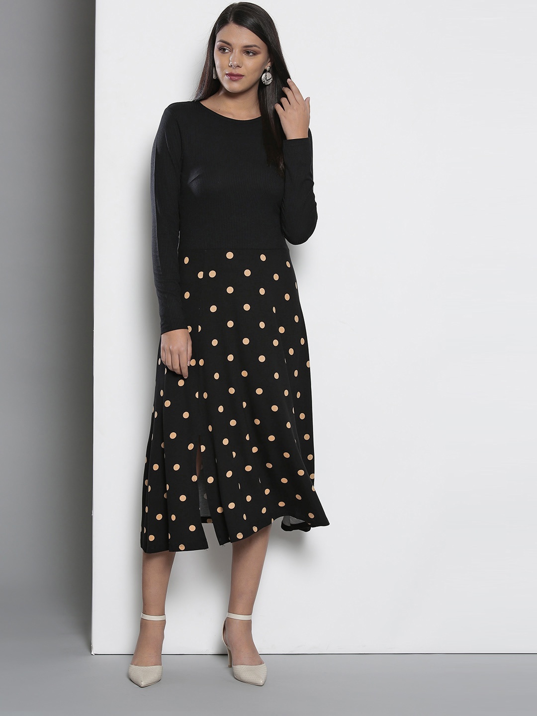 

DOROTHY PERKINS Women Black & Peach-Coloured Printed A-Line Dress