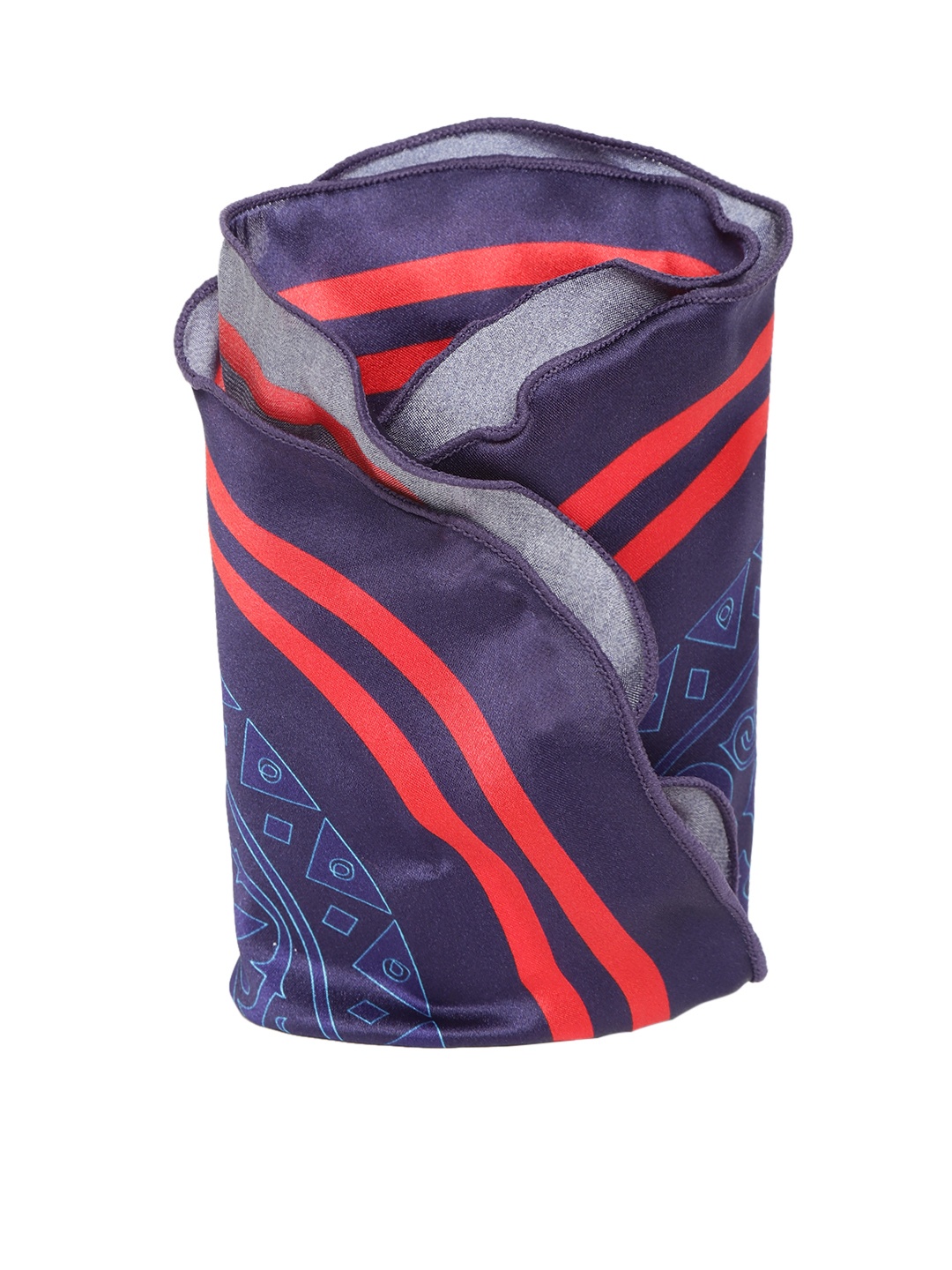 

Park Avenue Navy & Red Silk Printed Circular Pocket Square, Navy blue