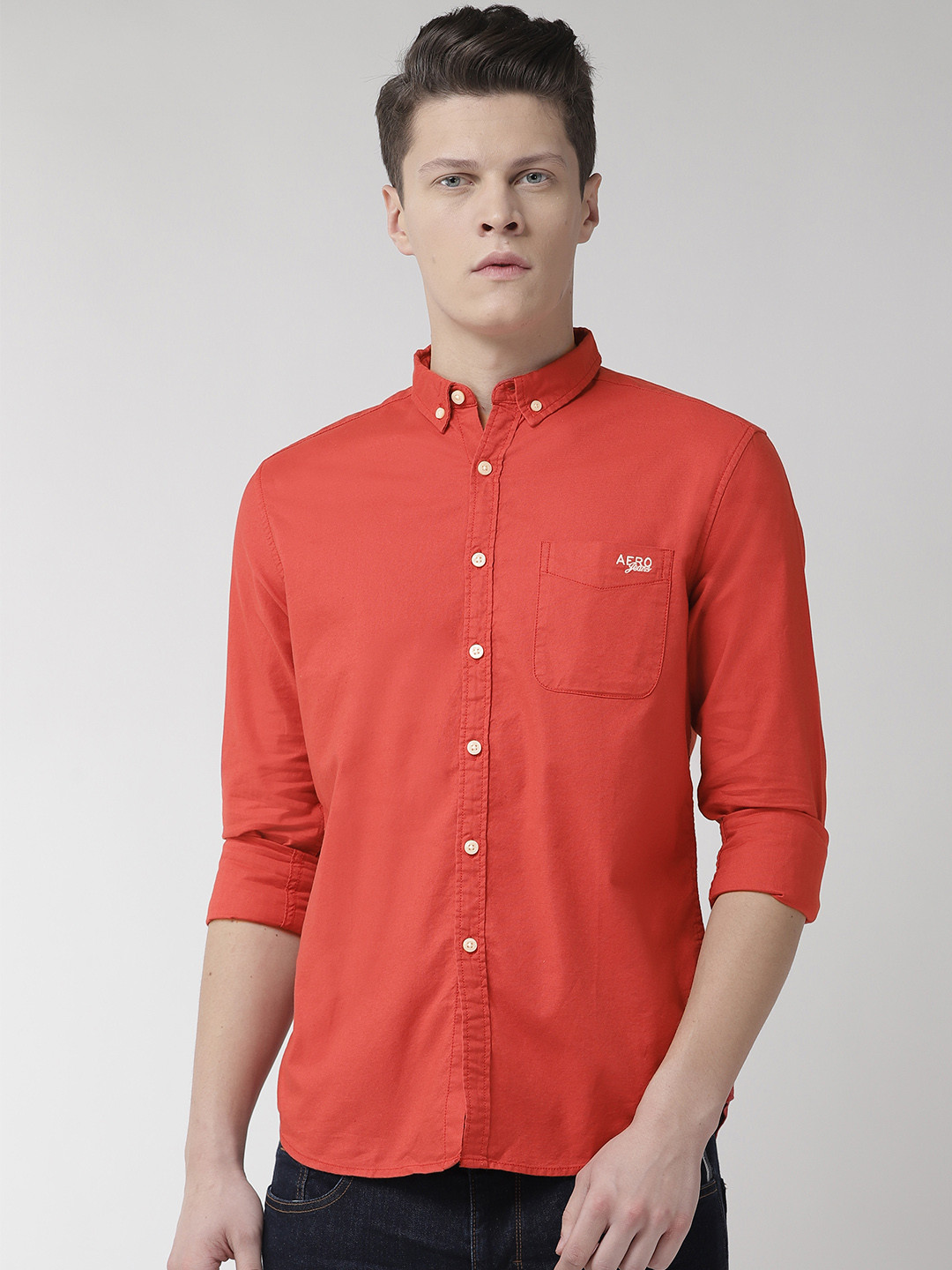 

Aeropostale Men Red Regular Fit Solid Casual Shirt