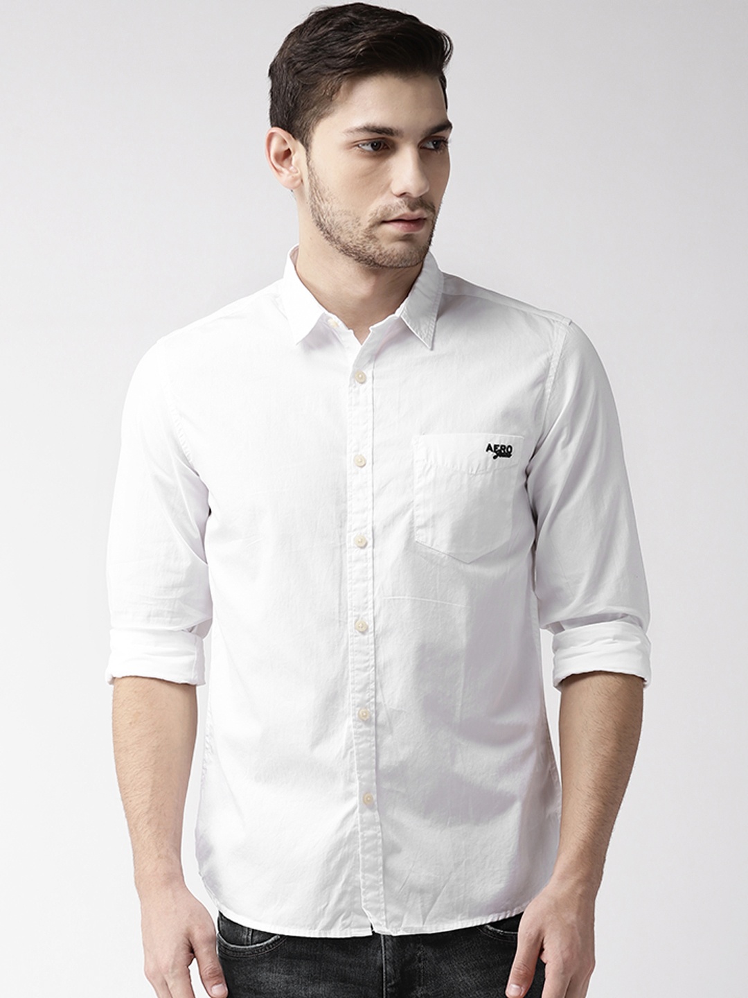 

Aeropostale Men White Regular Fit Solid Casual Shirt