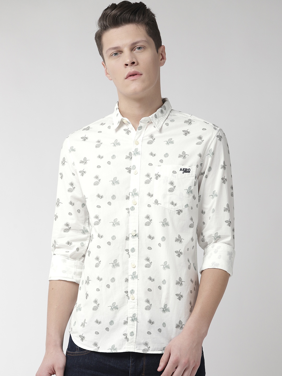 

Aeropostale Men White & Green Regular Fit Printed Casual Shirt