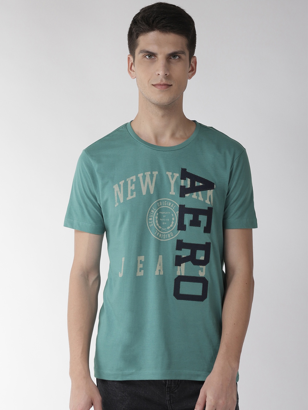 

Aeropostale Men Blue & Grey Printed Round Neck T-shirt