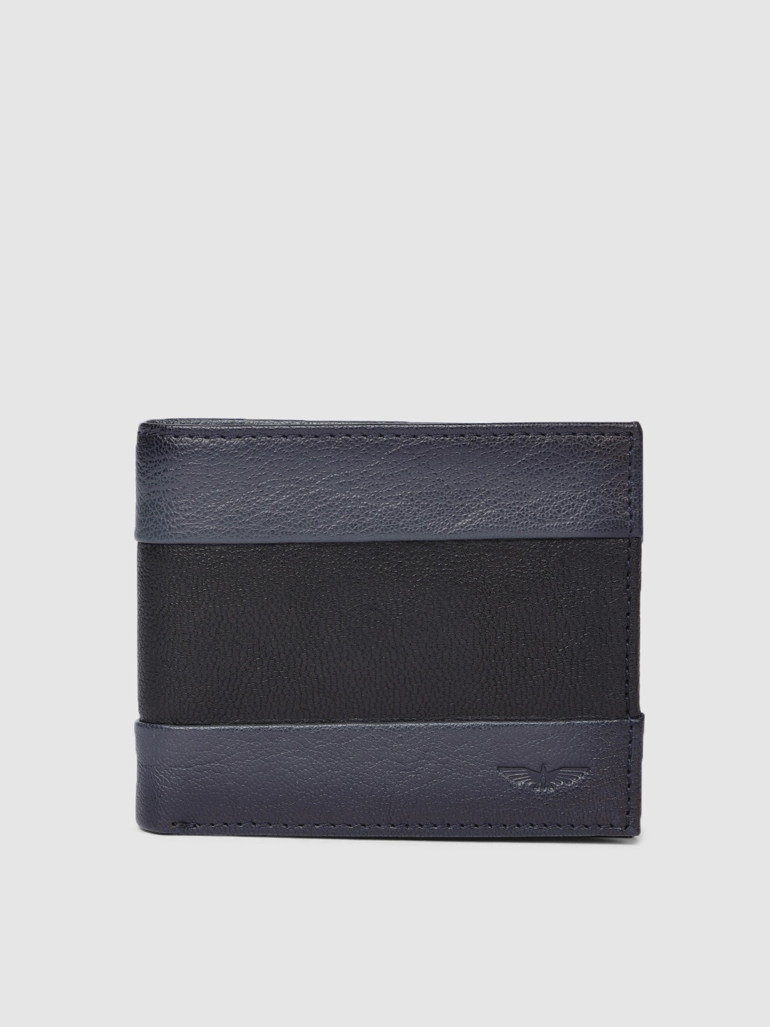 

Park Avenue Men Black & Blue Colourblocked Leather Two Fold Wallet