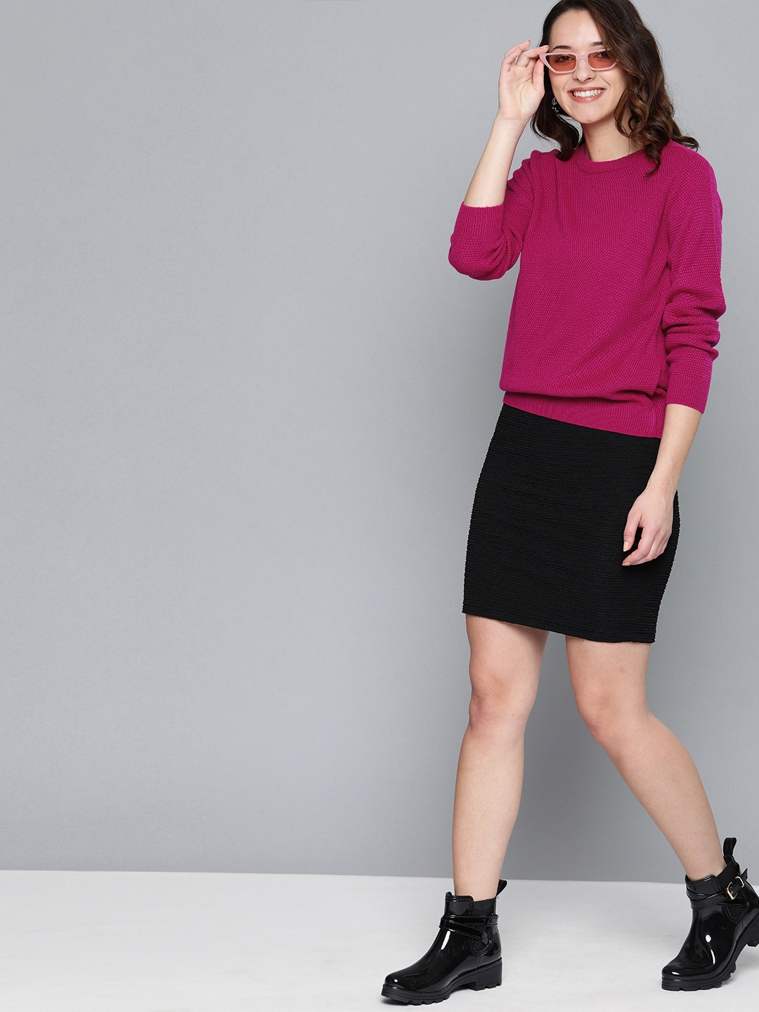 

HERE&NOW Women Pink Self Design Sweater