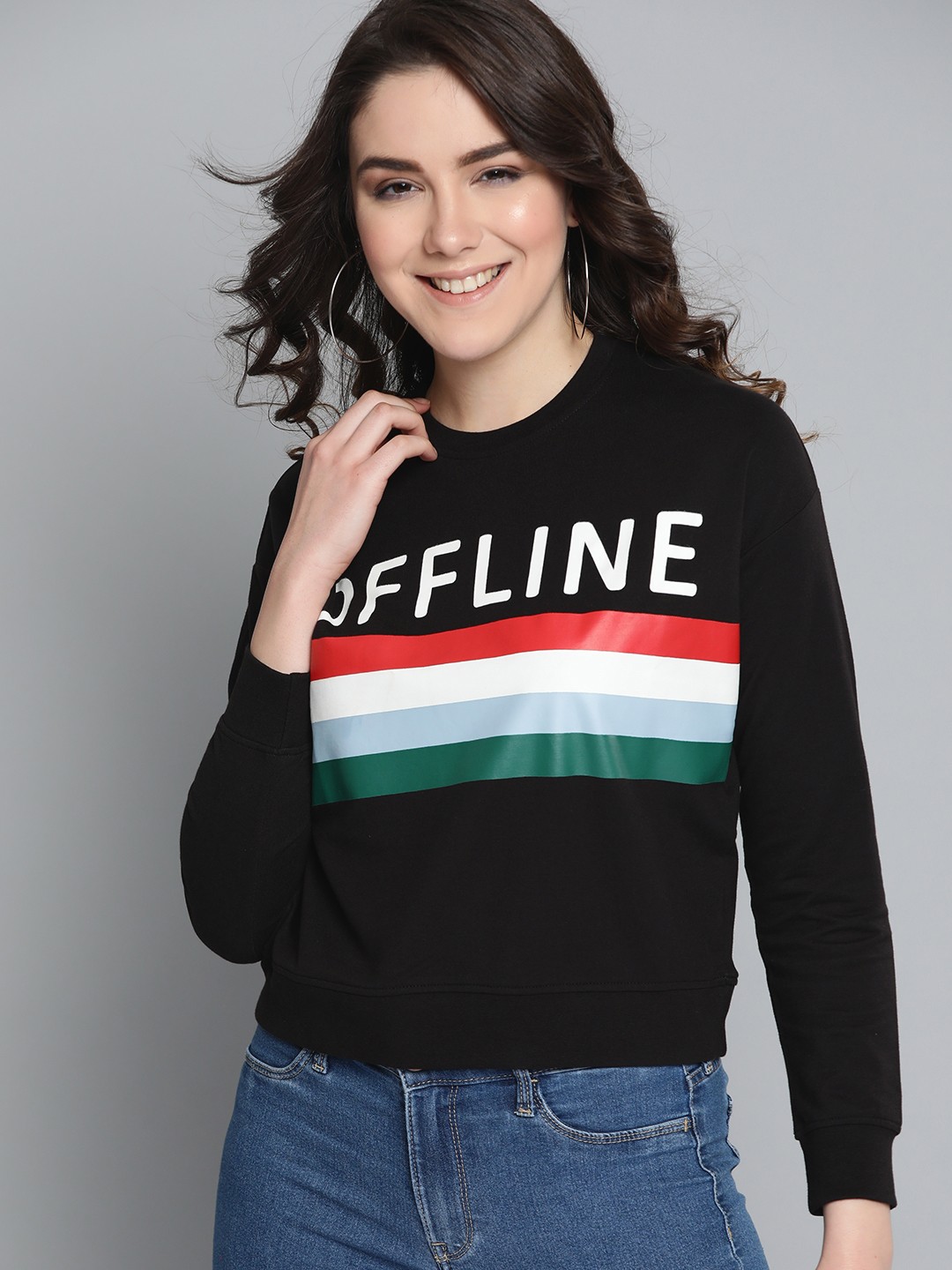 

HERE&NOW Women Black Striped Sweatshirt