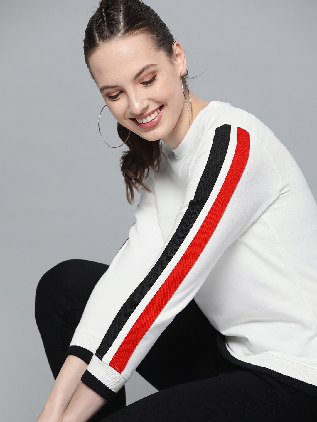 

HERE&NOW Women White Solid Sweatshirt