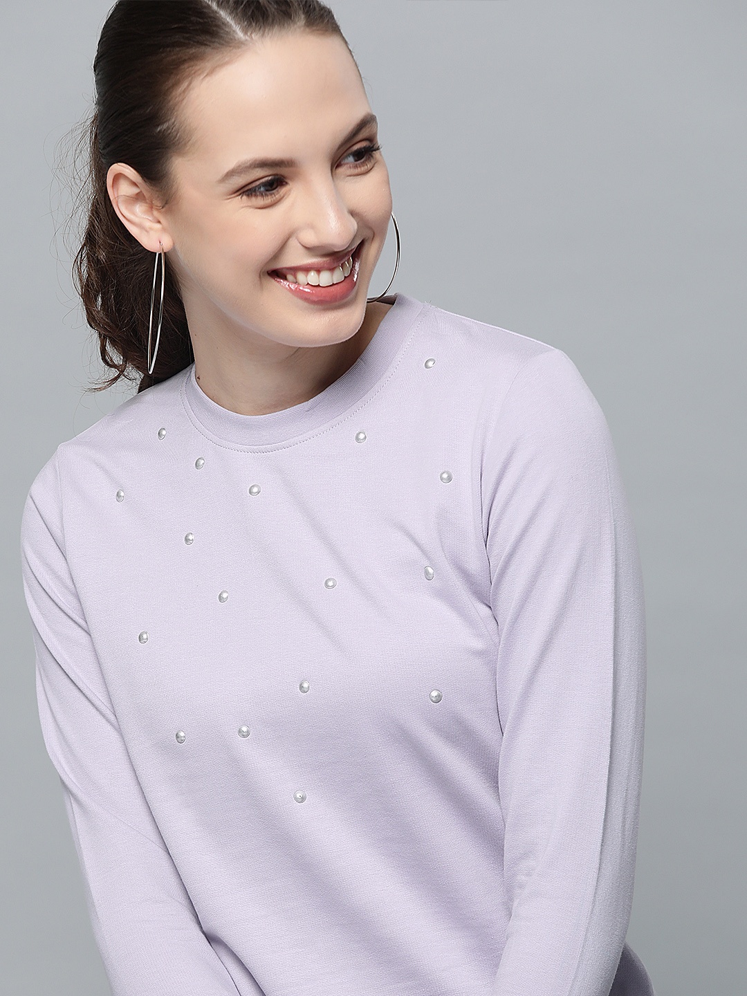 

HERE&NOW Women Lavender Embellished Sweatshirt