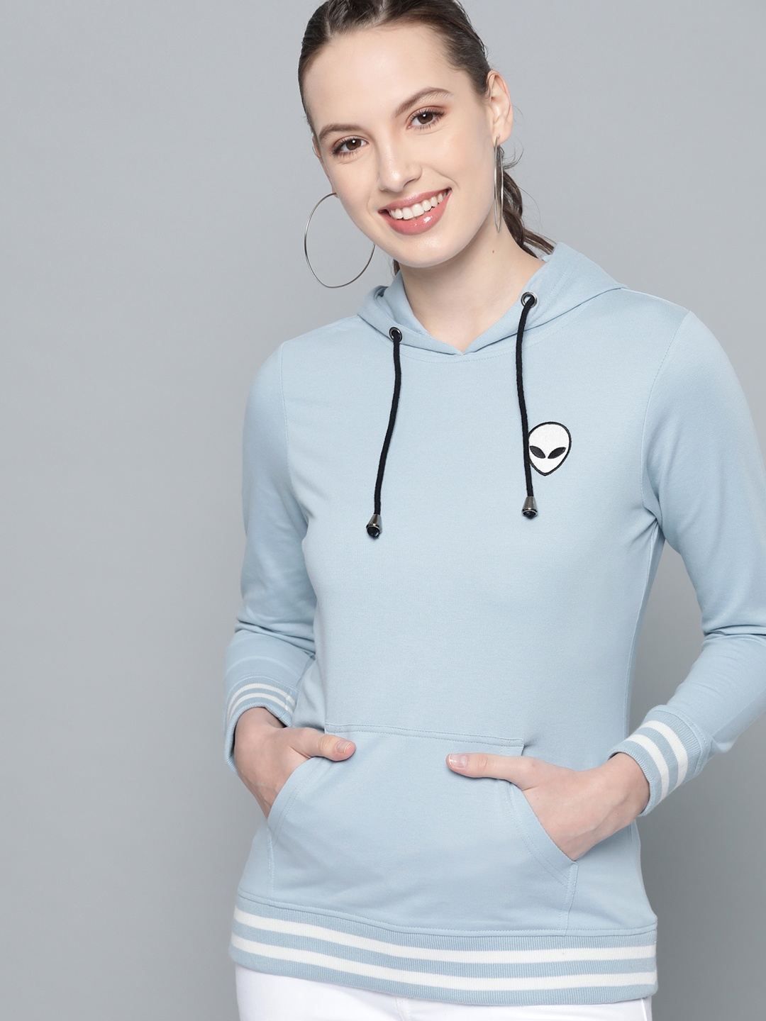 

HERE&NOW Women Blue Solid Hooded Sweatshirt