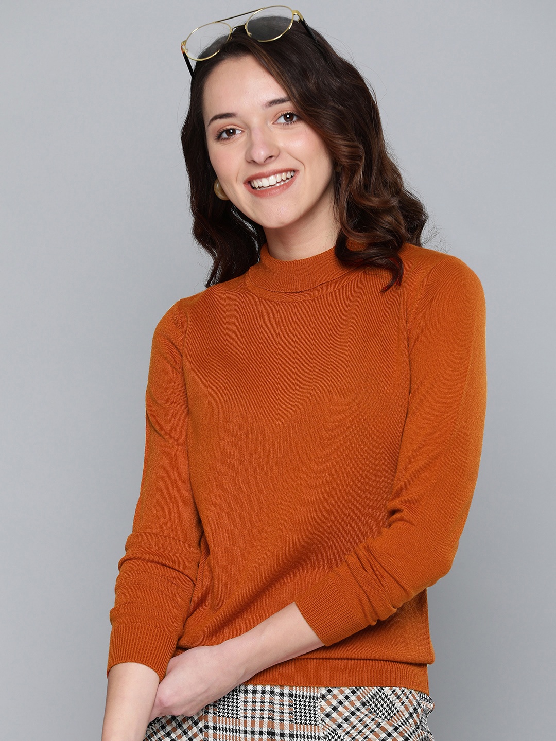 

HERE&NOW Women Rust Orange Solid Sweater