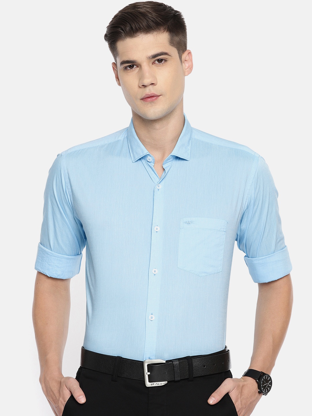 

Park Avenue Men Blue Slim Fit Solid Smart Casual Shirt