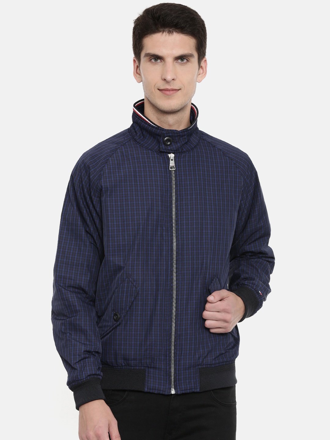

Tommy Hilfiger Men Navy Blue Checked Insulator Jacket