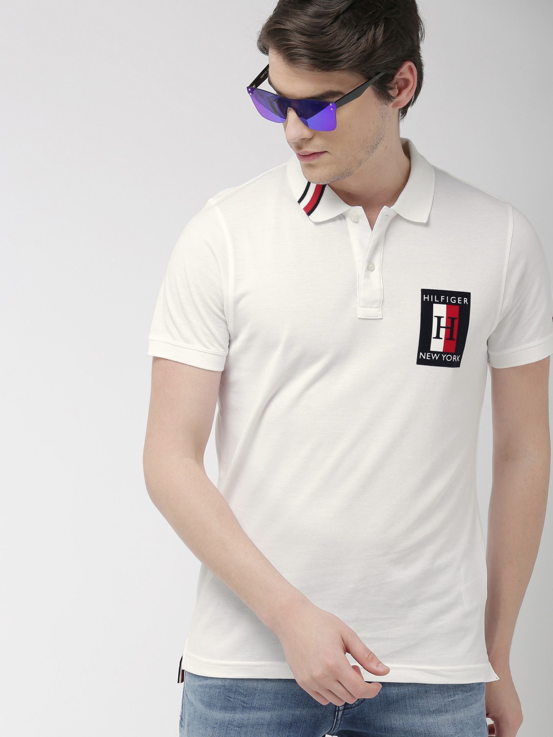 

Tommy Hilfiger Men White Solid Polo Pure Cotton T-shirt