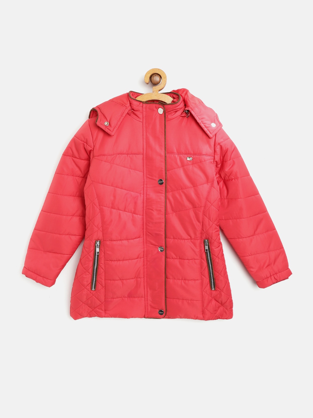 

Okane Girls Red Solid Puffer Jacket with Detachable Hood