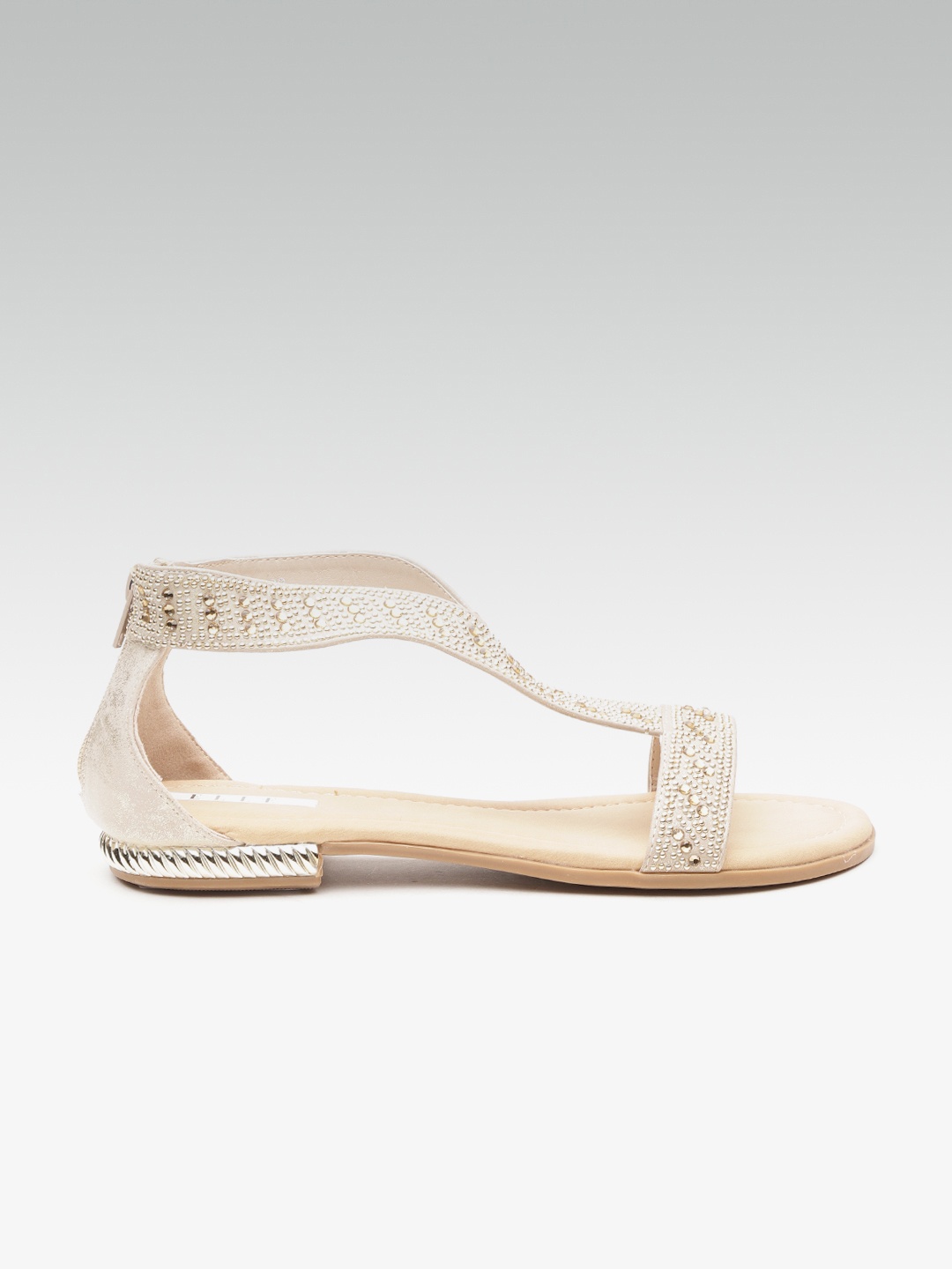 

ELLE Women Gold-Toned Embellished Open Toe Flats