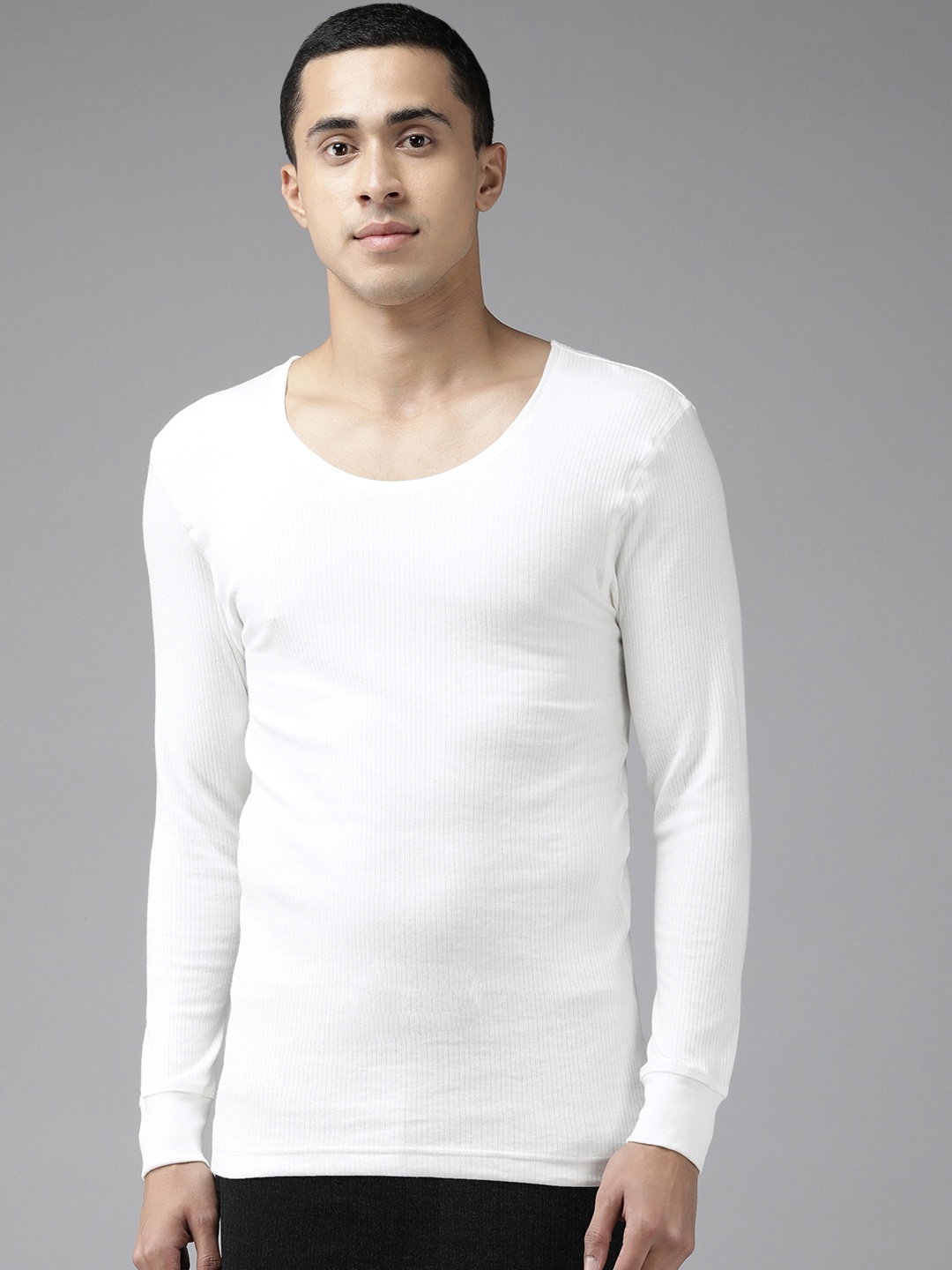 

Van Heusen Men White Solid Antibacterial Low Neck Thermal Top, Cream