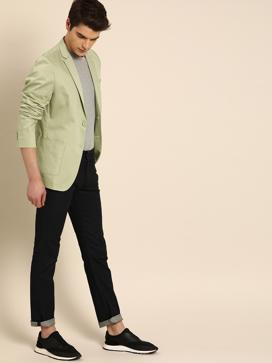

ether Men Sea Green Single-Breasted Regular Fit Casual Blazer, Lime green