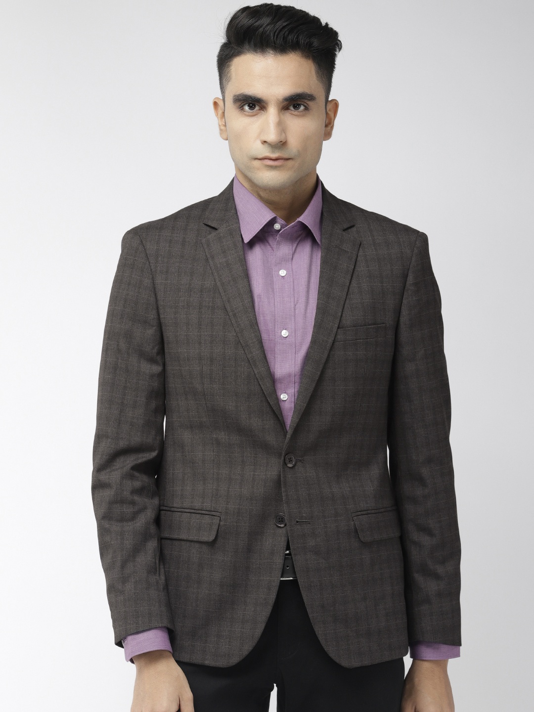 

Raymond Men Charcoal Grey Self-Checked Slim Fit Single-Breasted Formal Blazer