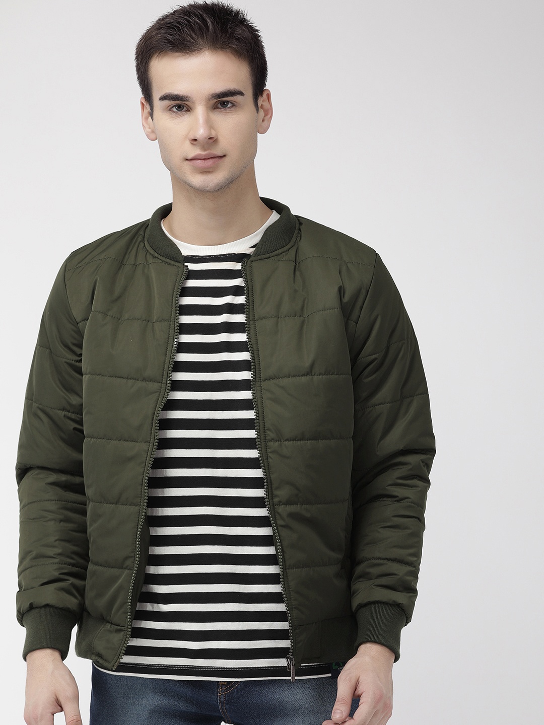 

Fort Collins Men Olive Green Solid Bomber Jacket