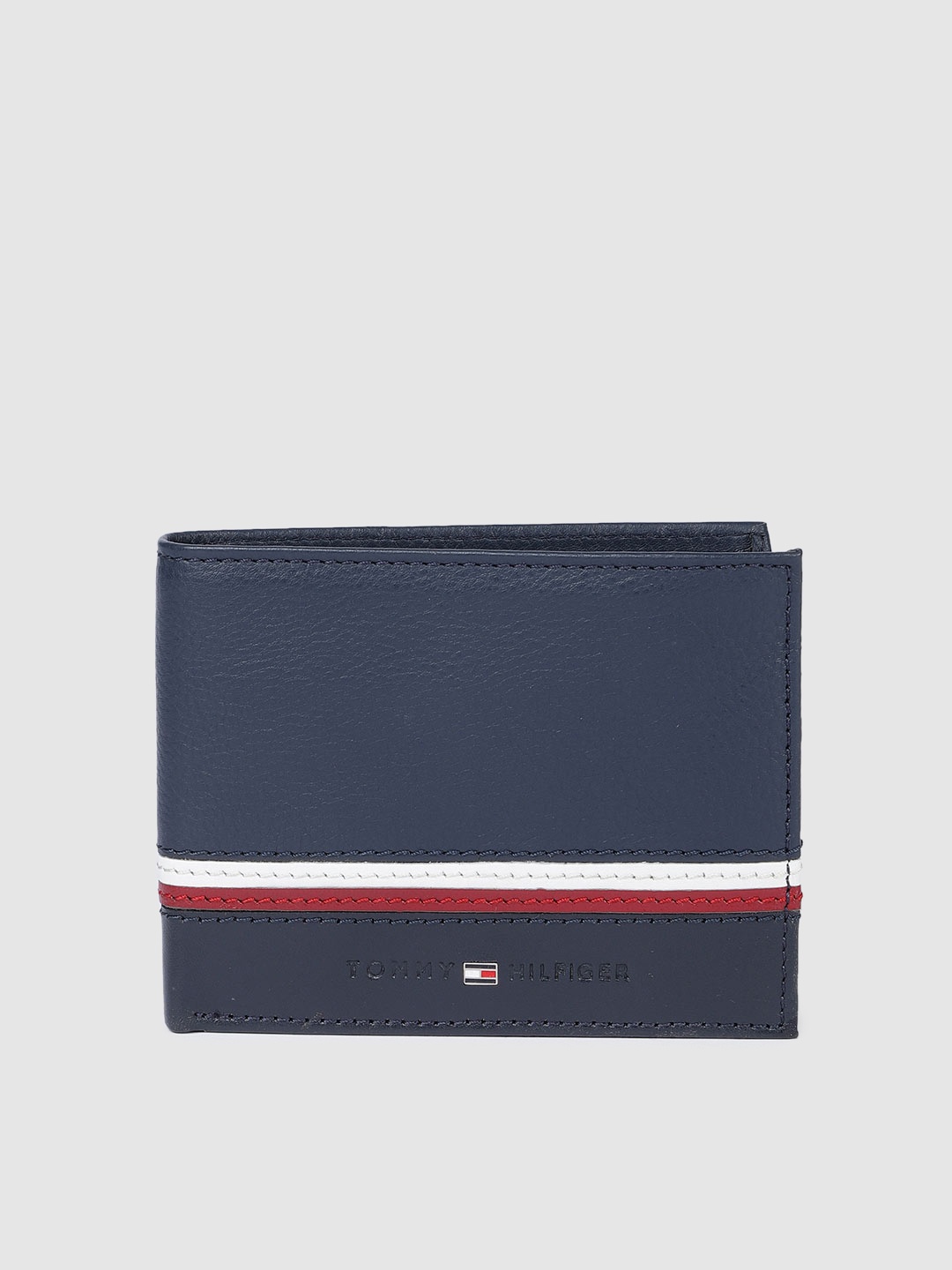 

Tommy Hilfiger Men Navy Blue Leather Solid Two Fold Wallet