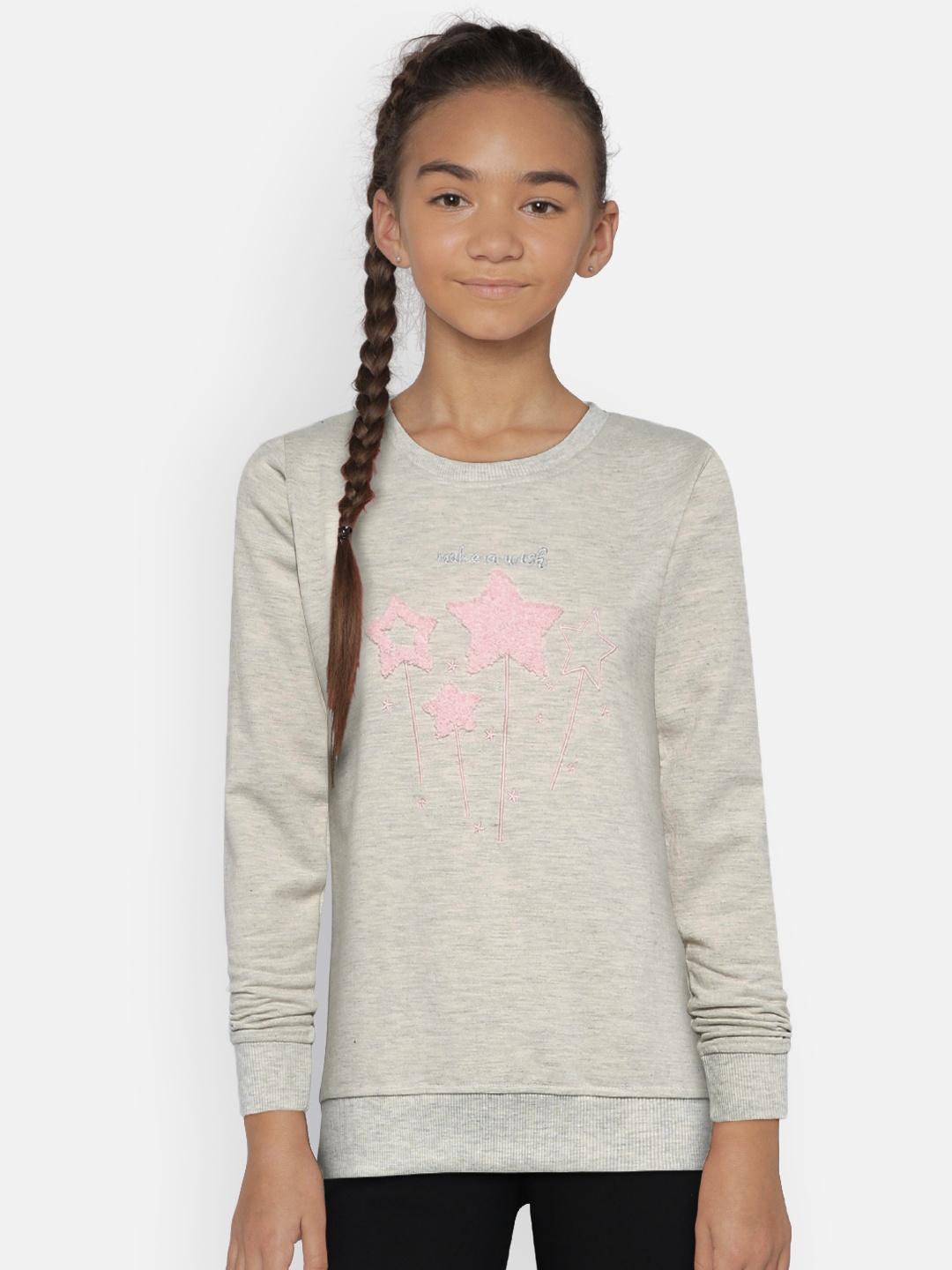 

Sweet Dreams Girls Cream-Coloured Embroidered Sweatshirt