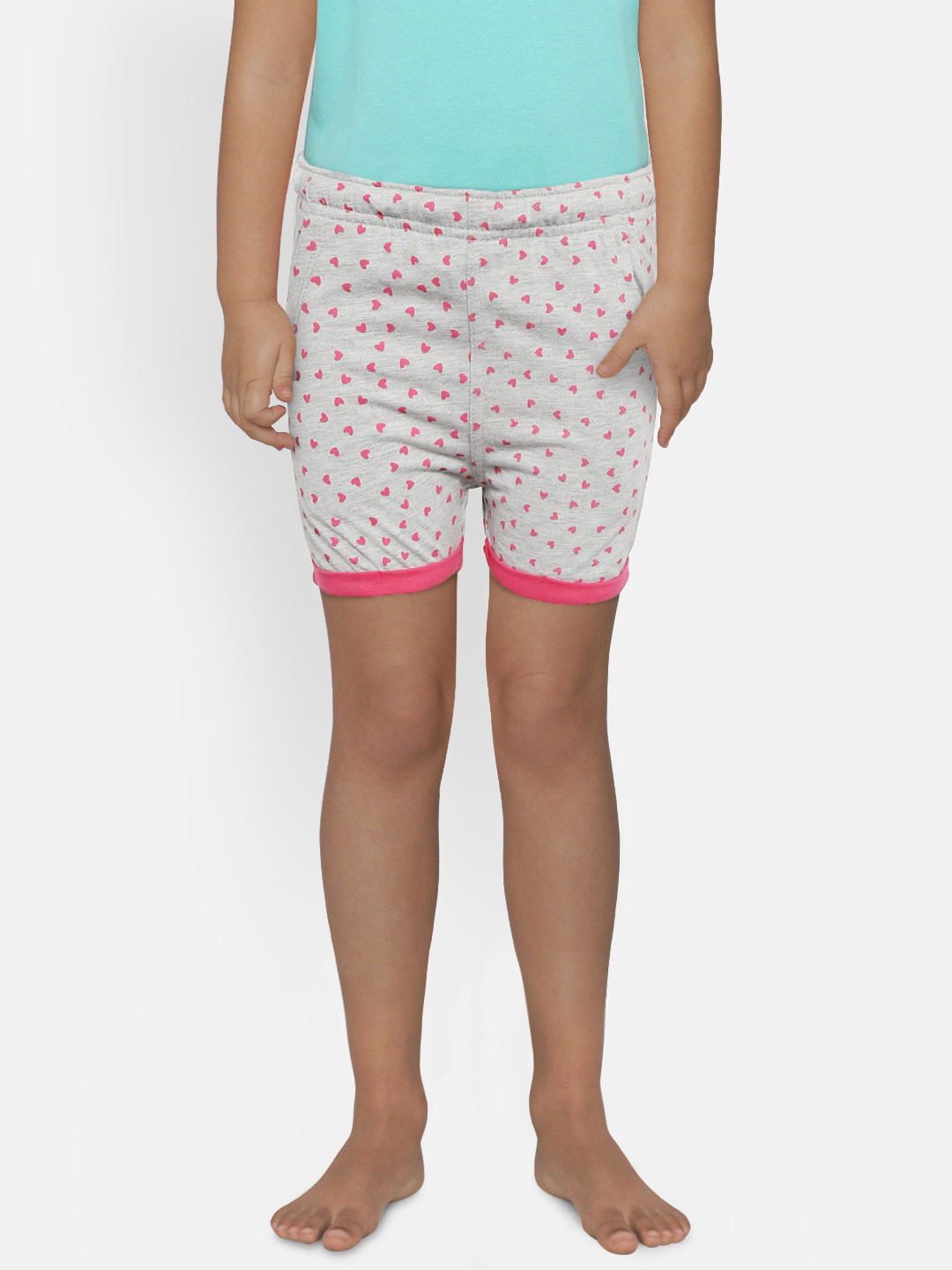 

Sweet Dreams Girls Grey Melange & Pink Printed Lounge Shorts