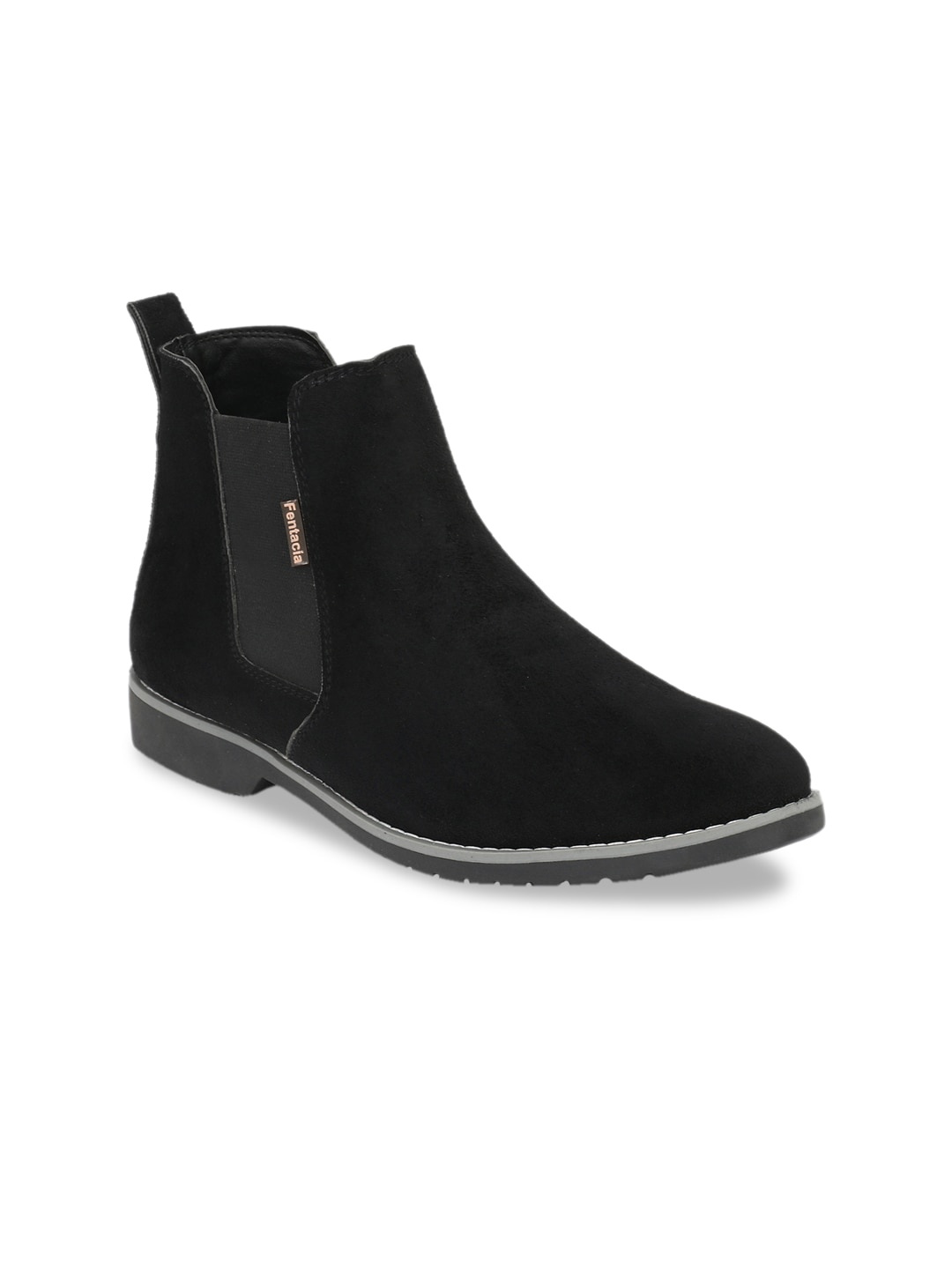 

Fentacia Men Black Solid Synthetic Suede Mid-Top Chelsea Boots