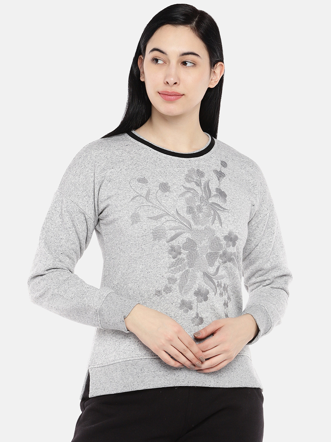 

Sweet Dreams Women Grey Melange Embroidered Sweatshirt