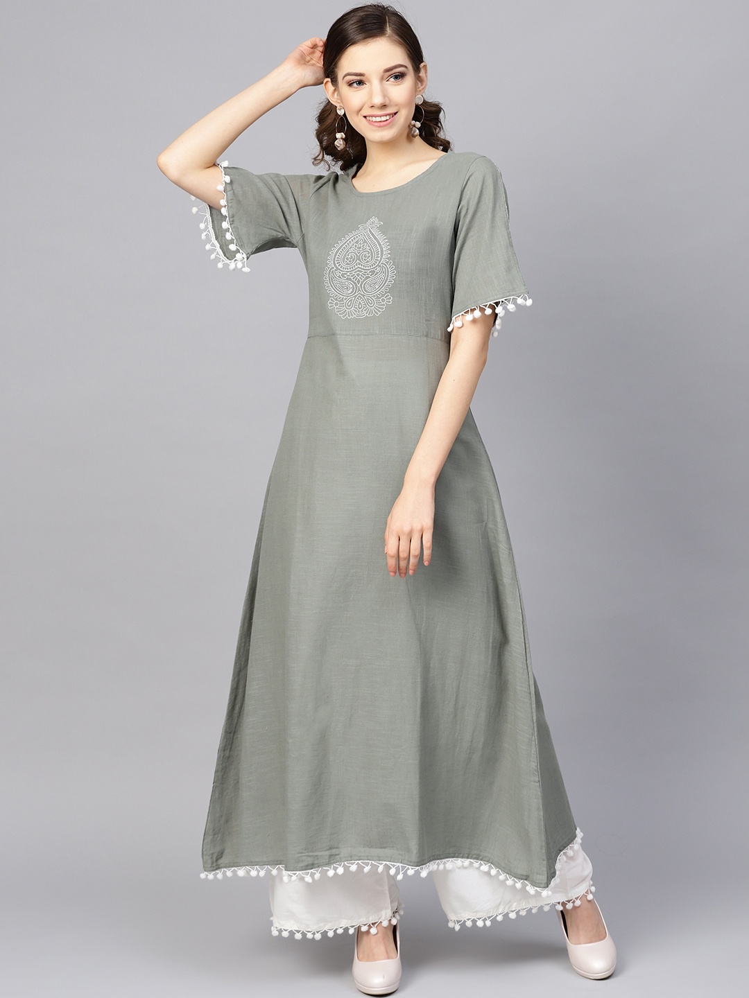 

Meeranshi Women Grey Yoke Design Kurta with Palazzos