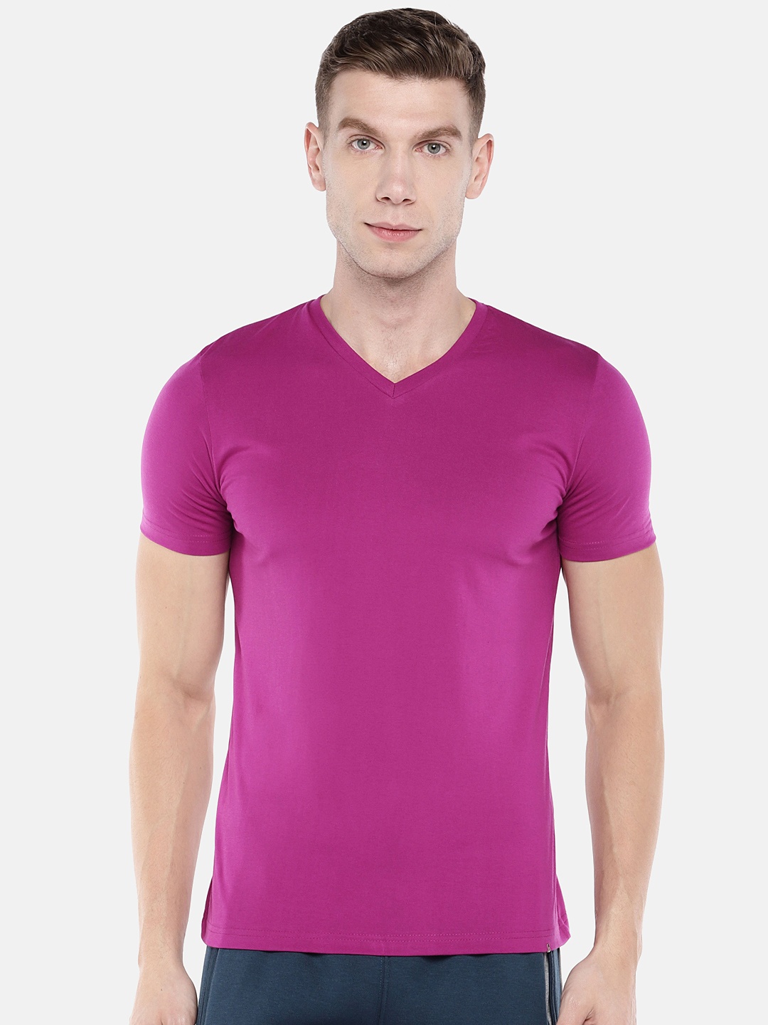 

Sweet Dreams Men Purple Solid V-Neck Pure Cotton T-shirt