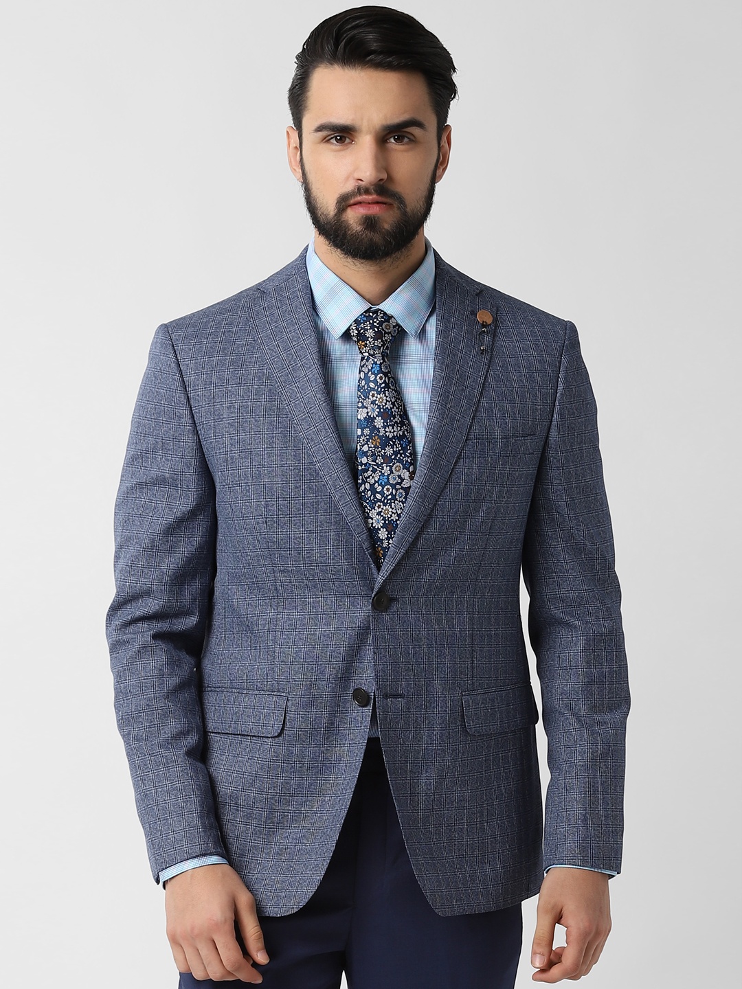 

Peter England Men Blue Slim Fit Checked Single-Breasted Blazer