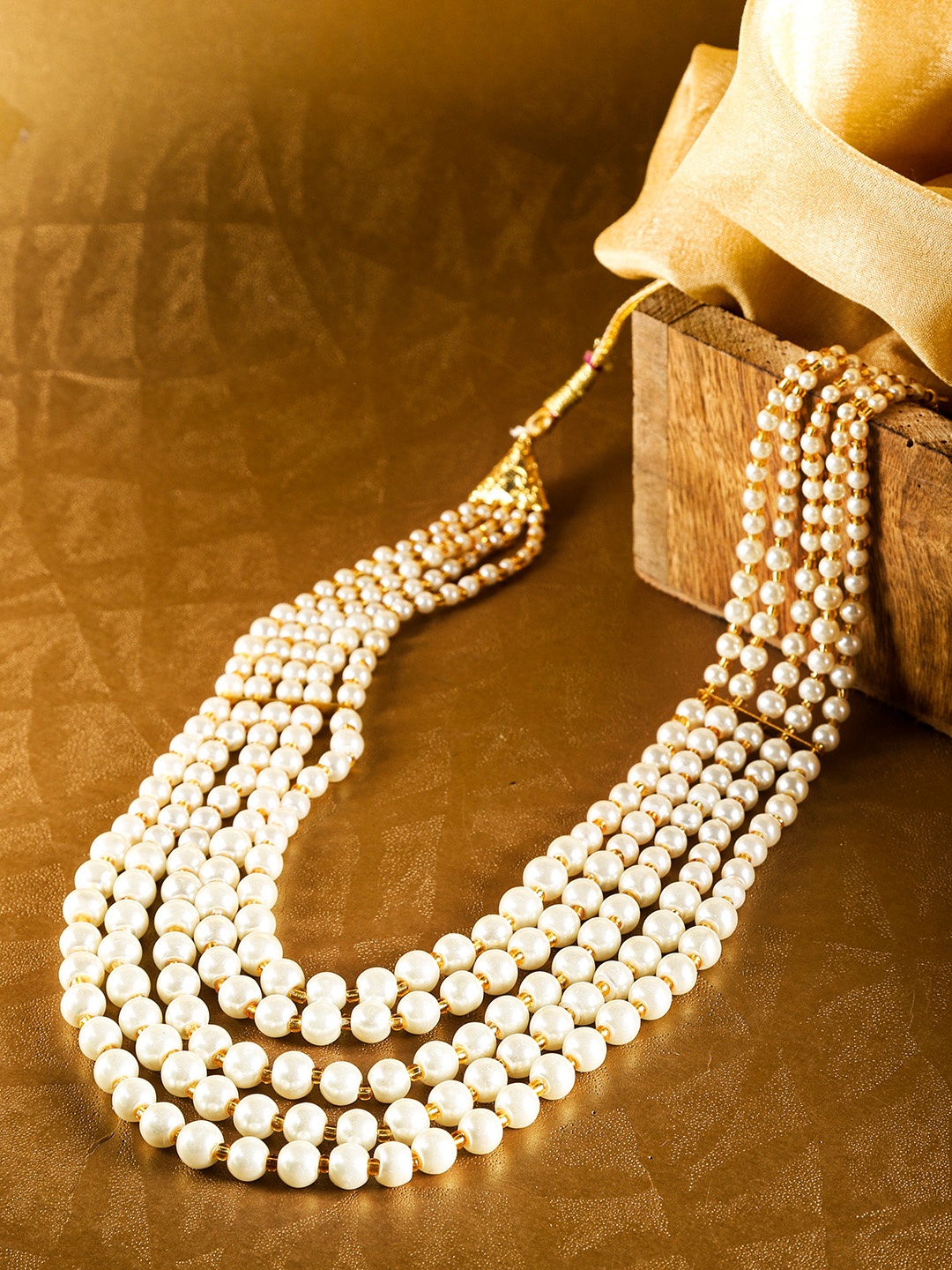 

Infuzze Off-White Gold-Plated Beaded Layered Necklace