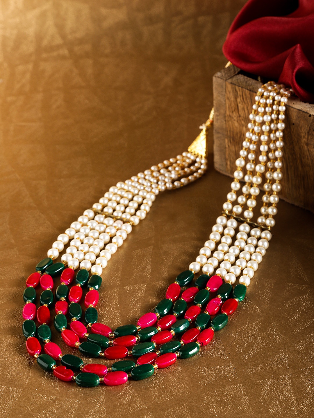 

Infuzze Pink & Green Gold-Plated Beaded Layered Necklace