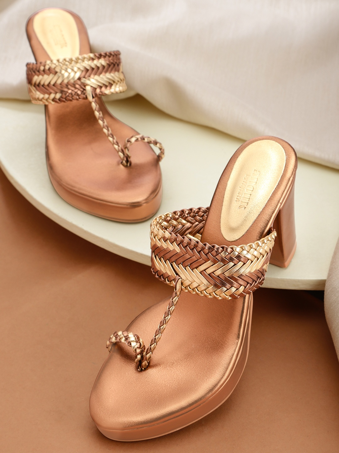 

Anouk Women Gold-Toned Braided One Toe Heels